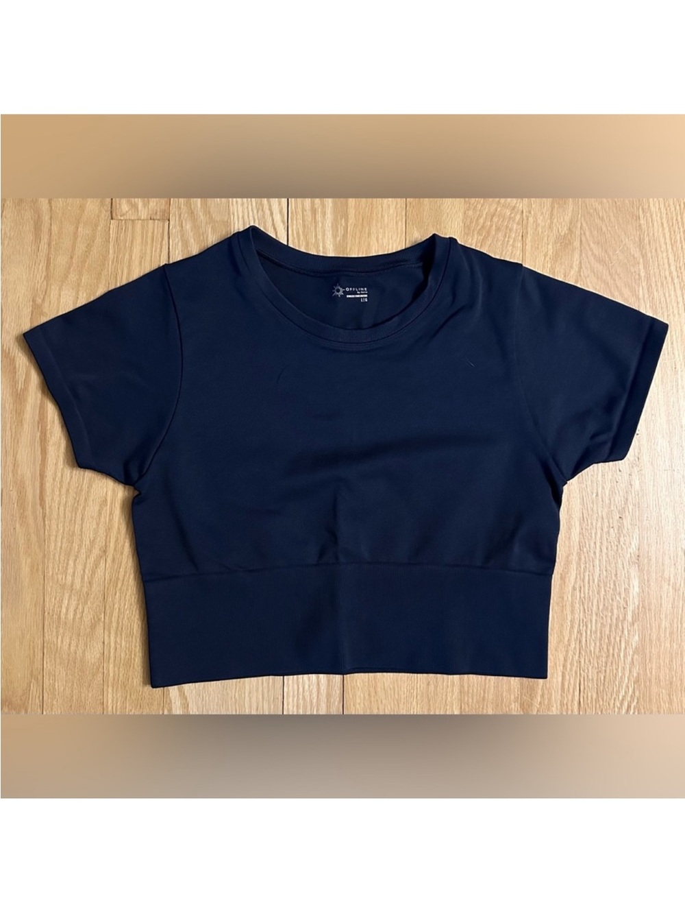 Aerie Offline Navy Cropped Athletic Short Sleeve Top, Women’s Size Large